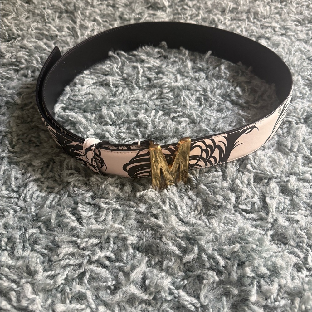 Moschino Couture Feather Print Leather Belt - Gold M Buckle - Picture 4 of 5